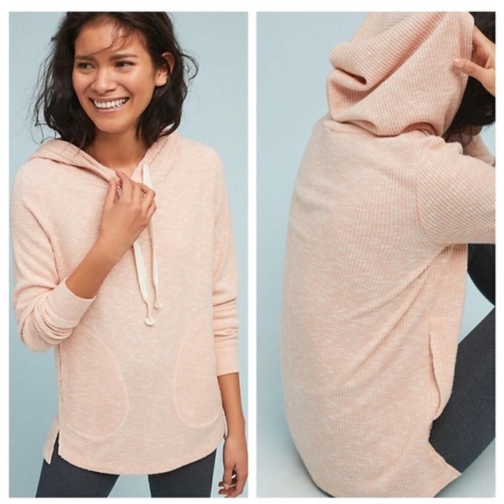 Anthropologie Postmark Rosalie Pink Knit Hoodie Women's Size XS‎ Ribbed Hooded